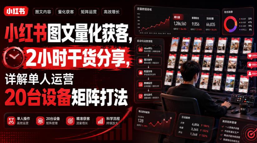 小红书图文量化获客,2小时干货分享,详解单人运营20台设备矩阵打法-逐梦项目网