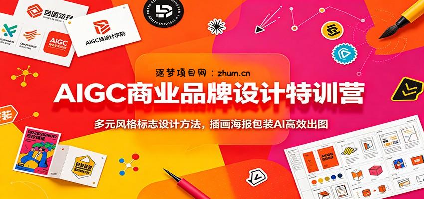 AIGC商业品牌设计特训营:多元风格标志设计方法,插画海报包装AI高效出图-逐梦项目网