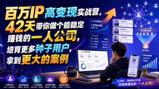 百万IP高变现实战营,42天带你做个能稳定賺钱的一人公司,培育更多种子用户,拿到更大的案例-逐梦项目网