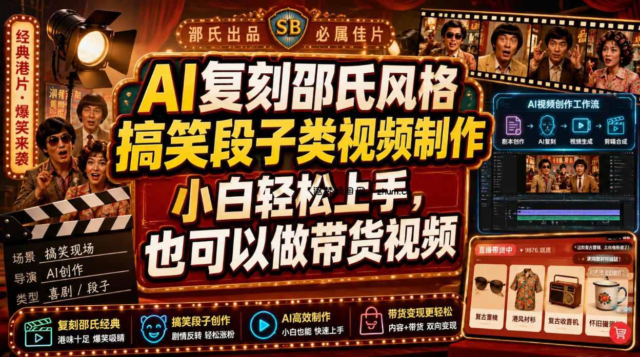 AI复刻邵氏风格搞笑段子类视频制作,小白轻松上手,也可以做带货视频-逐梦项目网