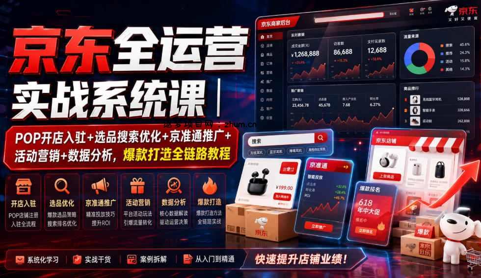 京东全运营实战系统课|POP开店入驻+选品搜索优化+京准通推广+活动营销+数据分析,爆款打造全链路教程-逐梦项目网