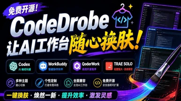 免费开源的CodeDrobe,让AI工作台随心换肤,支持Codex、WorkBuddy等,免费且本地运行!-逐梦项目网