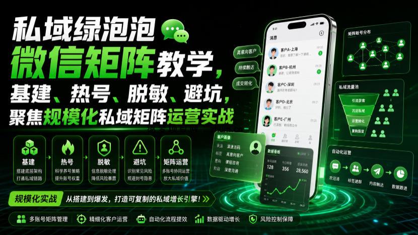 私域绿泡泡微信矩阵教学,基建、热号、脱敏、避坑,聚焦规模化私域矩阵运营实战-逐梦项目网