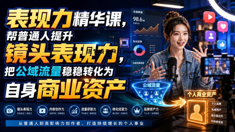 表现力精华课,帮普通人提升镜头表现力,把公域流量稳稳转化为自身商业资产-逐梦项目网