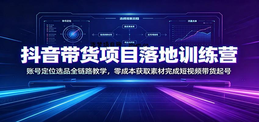 抖音带货项目落地训练营:账号定位选品全链路教学,零成本获取素材完成短视频带货起号-逐梦项目网