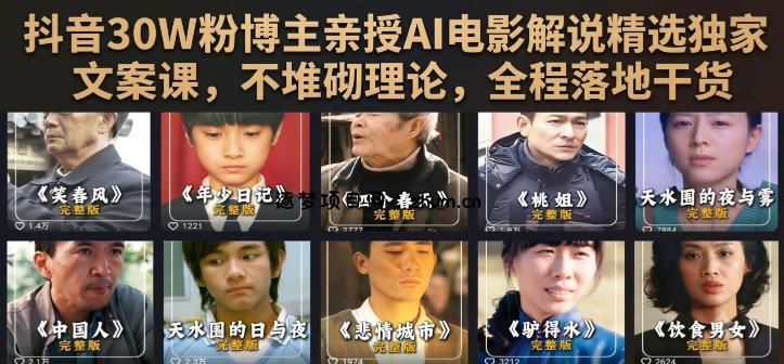 抖音30W粉博主亲授AI电影解说精选独家文案课,不堆砌理论,全程落地干货-逐梦项目网