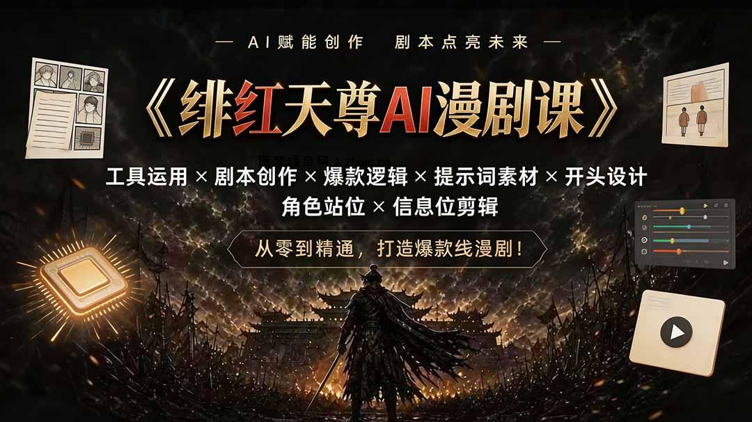 绯红天尊AI漫剧课|工具运用×剧本创作×爆款逻辑×提示词素材×开头设计×角色站位×信息位剪辑-逐梦项目网