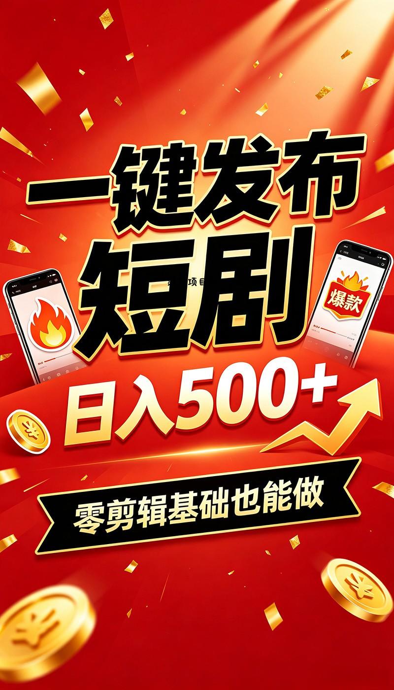 快手短剧一键发布,不用剪辑操作简单,副业日入500+。空闲时间轻松赚收益-逐梦项目网