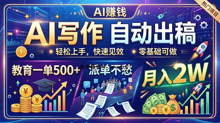 AI写作自动出稿,教育一单500+,派单不愁,月入2W-逐梦项目网