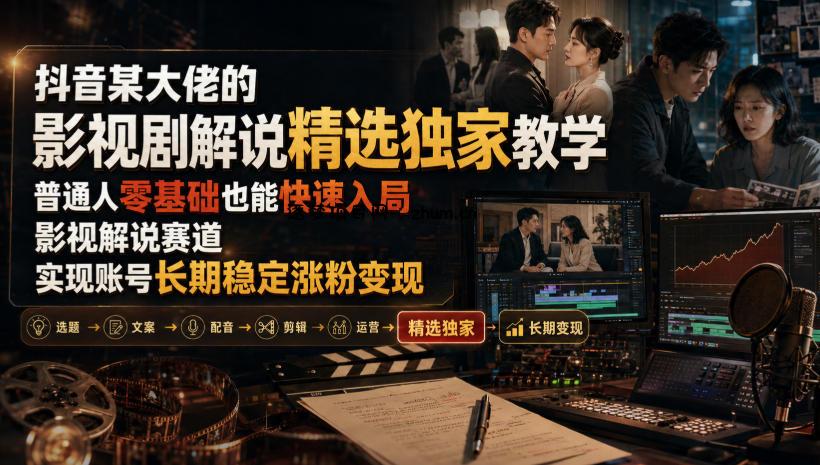 抖音某大佬的影视剧解说精选独家教学,普通人零基础也能快速入局影视解说赛道,实现账号长期稳定变现-逐梦项目网