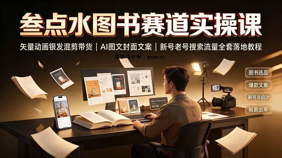 叁点水图书赛道实操课｜矢量动画银发混剪带货，AI图文封面文案，新号老号搜索流量全套落地教程-逐梦项目网