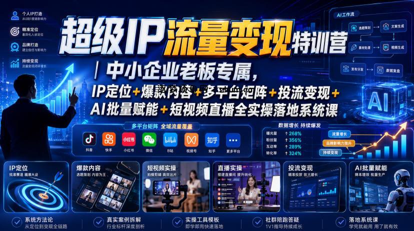 超级IP流量变现特训营｜中小企业老板专属，IP定位+爆款内容+多平台矩阵+投流变现+AI批量赋能+短视频直播全实操落地系统课-逐梦项目网