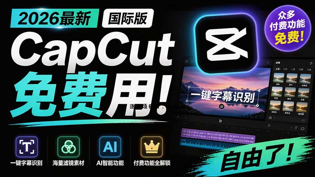 2026最新国际版剪映!CapCut 众多付费功能免费用,一键字幕识别 / 滤镜素材 / AI智能功能自由了 CapCut-逐梦项目网