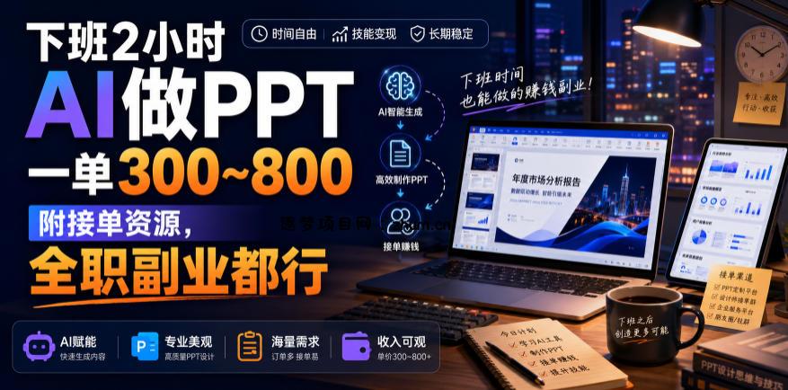 下班2小时AI做PPT,一单300~800,附接单资源,全职副业都行【揭秘】-逐梦项目网