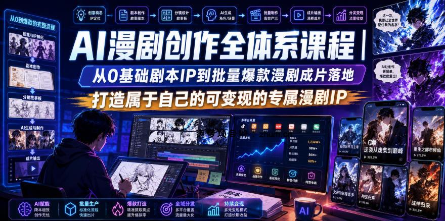 AI漫剧创作全体系课程｜从0基础剧本IP到批量爆款漫剧成片落地，打造属于自己的可变现的专属漫剧IP-逐梦项目网