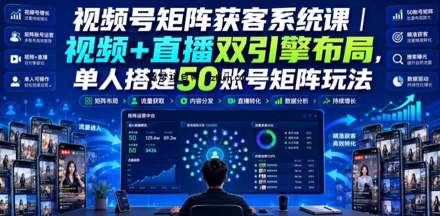 视频号矩阵获客系统课｜视频+直播双引擎布局，单人搭建50账号矩阵玩法，流量入池、搜索占位、全域引流沉淀私域全流程教学-逐梦项目网