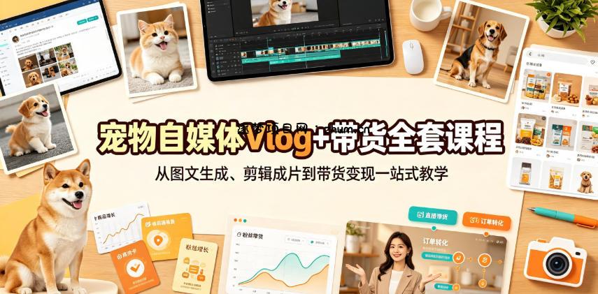 宠物自媒体Vlog+带货全套课程｜从图文生成、剪辑成片到带货变现一站式教学-逐梦项目网