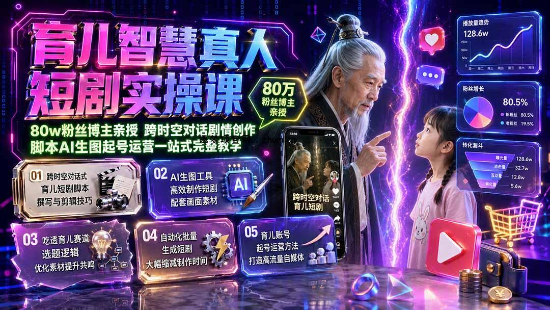 育儿智慧真人短剧实操课|80w粉丝博主亲授,跨时空对话剧情创作,脚本AI生图起号运营一站式完整教学-逐梦项目网