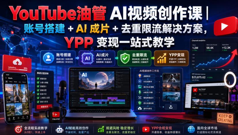 YouTube油管AI视频创作课｜账号搭建+AI成片+去重限流解决方案，YPP变现一站式教学-逐梦项目网