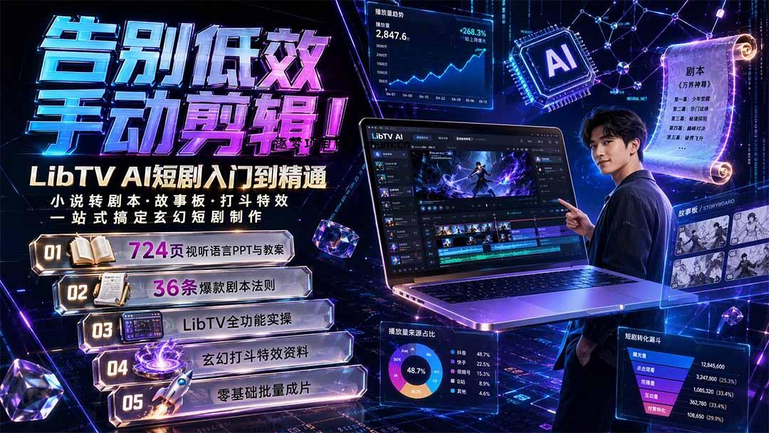 告别低效手动剪辑！LibTV AI短剧入门到精通，小说转剧本方法，故事板打斗特效一站式搞定玄幻短剧制作-逐梦项目网