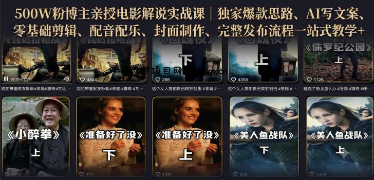 500W粉博主亲授电影解说实战课|精选独家思路、AI写文案、零基础剪辑、配音配乐、封面制作、完整发布流程一站式教学-逐梦项目网
