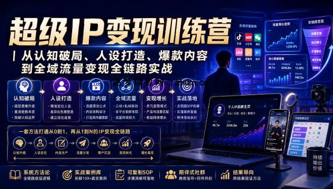 超级IP变现训练营|从认知破局、人设打造、爆款内容到全域流量变现全链路实战-逐梦项目网