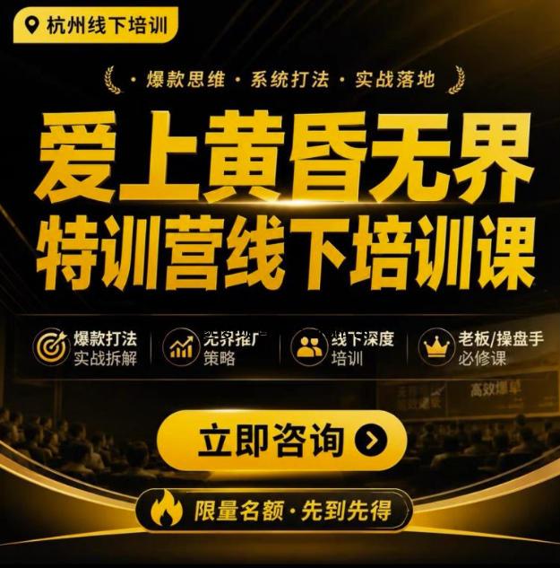 爱上黄昏无界特训营AI推广实战7月27-30杭州线下课,AI落地淘宝最完整的课程,学天猫淘宝的老板必看-逐梦项目网
