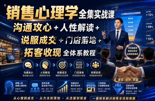 销售心理学全集实战课|沟通攻心+人性解读+说服成交+门店落地+拓客收现全体系教程-逐梦项目网