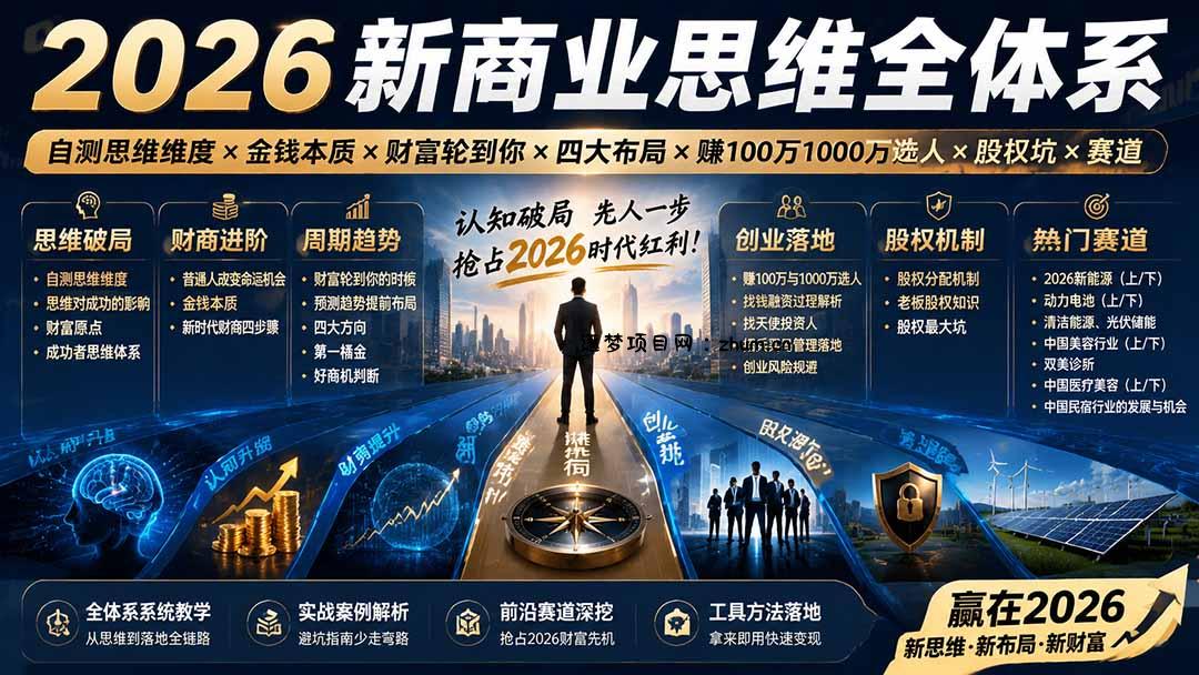 2026新商业思维全体系:自测思维维度×金钱本质×财富轮到你×四大布局×赚100万1000万选人×股权坑×赛道-逐梦项目网