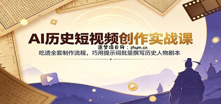 AI历史短视频创作实战课：吃透全套制作流程，巧用提示词批量撰写历史人物剧本-逐梦项目网