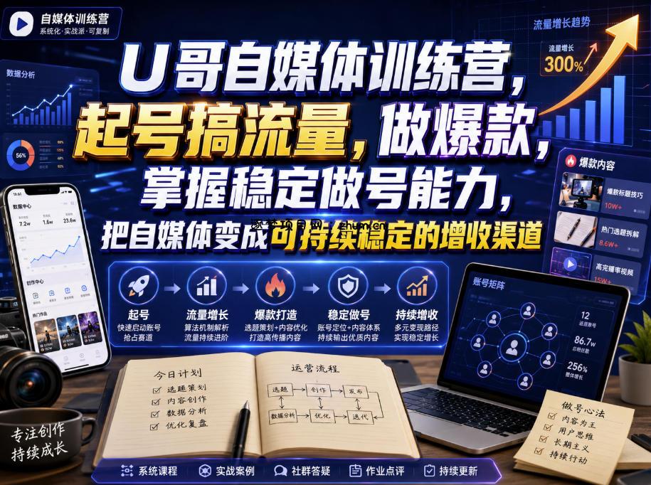 U哥自媒体训练营,起号搞流量,做爆款,掌握稳定做号能力,把自媒体变成可持续稳定的增收渠道-逐梦项目网