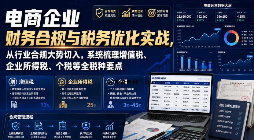 电商企业财务合规与税务优化实战,从行业合规大势切入,系统梳理增值税、企业所得税、个税等全税种要点-逐梦项目网