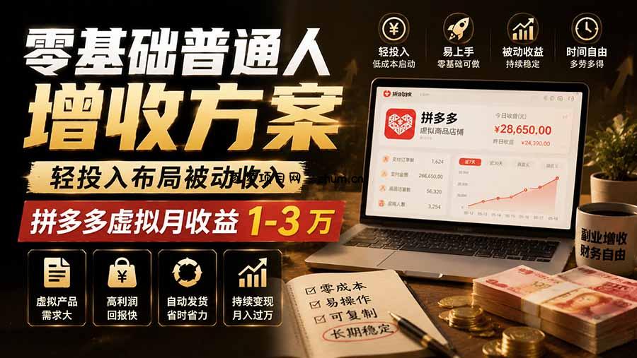 零基础普通人增收方案,轻投入布局被动收入,多多虚拟月收益 1-3 万-逐梦项目网