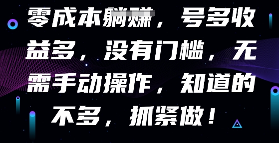 零成本全自动，号多收益多，没有门槛，无需手动-逐梦项目网