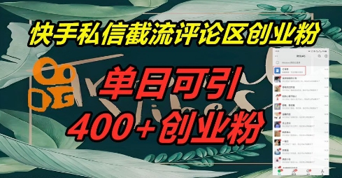 快手私信截流创业粉,一天引流400+-逐梦项目网