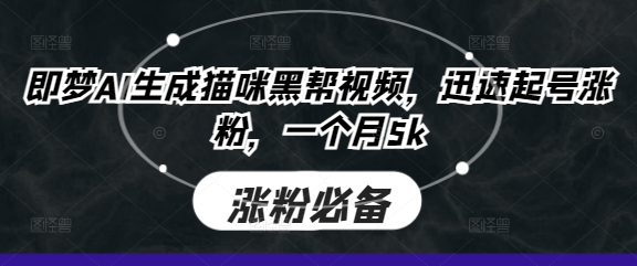 即梦AI生成猫咪黑帮视频，迅速起号涨粉，一个月5k-逐梦项目网