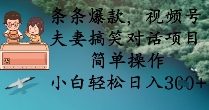 条条爆款，视频号夫妻搞笑对话项目，简单操作，小白轻松日入3张+-逐梦项目网