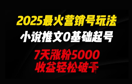 2025最火营销号玩法:小说推文0基础起号,7天涨粉5000,收益轻松破k-逐梦项目网