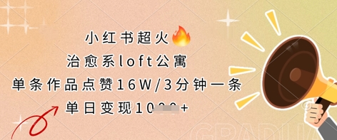 小红书超火的治愈系loft公寓，单条作品点赞16W，3分钟一条，单日变现数张-逐梦项目网
